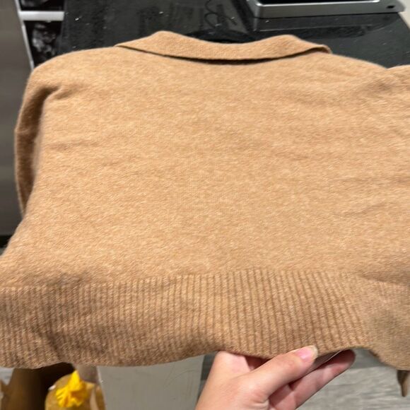 Reformation Cashmere Polo Jumper Pullover Sweater GUC Size Medium Camel Brown - Picture 10 of 10